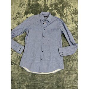 Hugo Boss Mens Slim Fit Blue Micro Check Long Sleeve Button-Up Shirt Size M